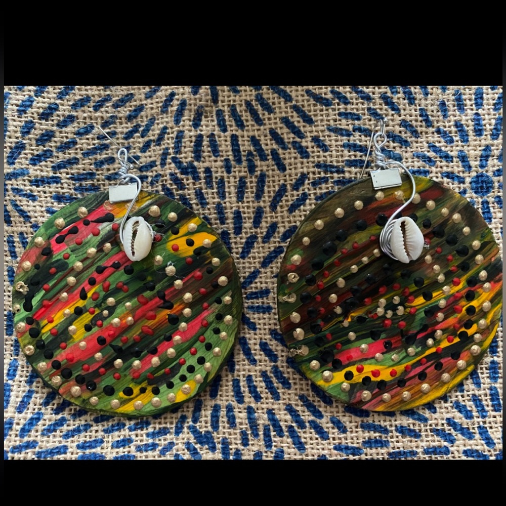 Hand painted African cowrie shell earrings